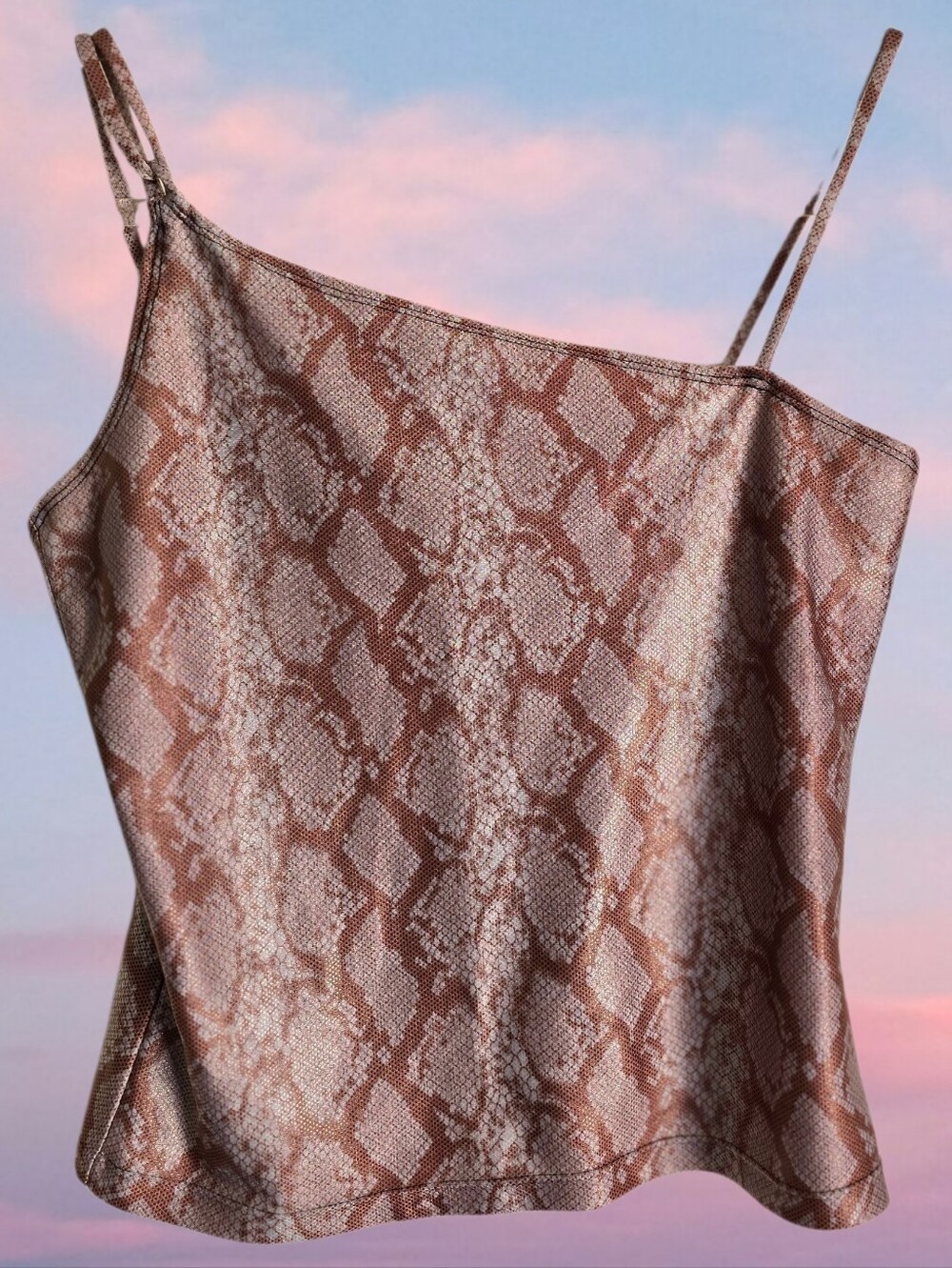 ✨️Y2K Asymmetrical Snakeskin Print Mauve Spaghetti Party Going Out Bodycon Top✨️